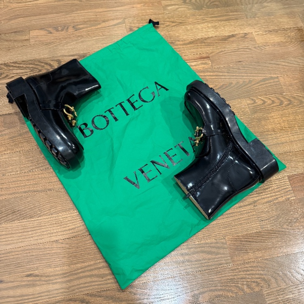 Bottega Veneta Black Ankle Boots with Gold Accent